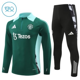 Manchester United Børn Trænings Sweatshirt Grøn Kvart-Zip 2024-25